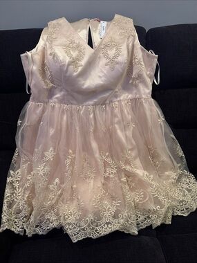 Chi Chi London BlushGold Embroidered Tulle Party Dress
